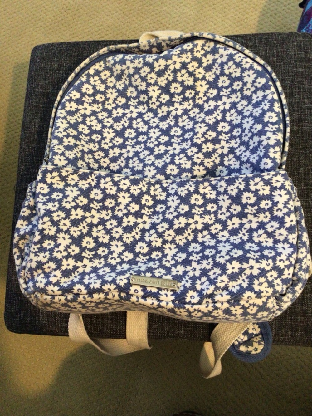 Madden Girl Blue and White Floral Cotton Backpack 11x10